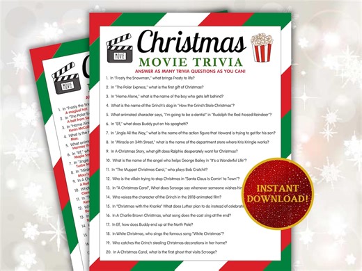 Christmas Movie Trivia Game, Holiday Movie Trivia Quiz, PRINTABLE Christmas Movie Quiz Game, Christmas Trivia Game, Christmas Group Games - Etsy Australia