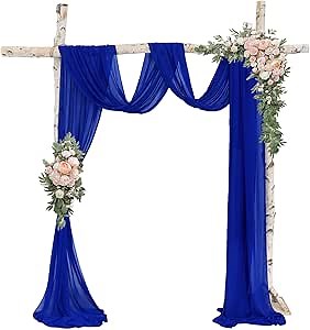 Royal Blue Wedding Arch Drape Sheer Chiffon Draping 20ft 1 Panel Tulle Curtain for Backdrop Sheers Swag Drapery Wedding Ceiling Draping Fabric for Stage Arbor Party Archway Drapes