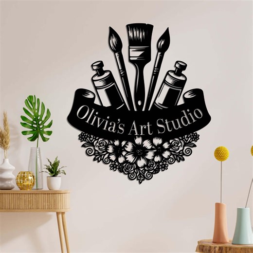 Personalized Art Studio Metal Sign, Custom Artist Wall Decor, Painter Studio Name Sign - Etsy