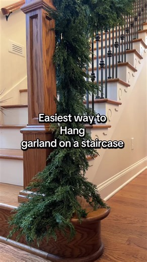 Easiest Way to Hang Garland on a Staircase