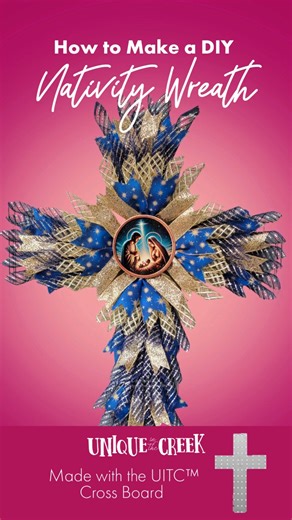 Celebrating what's most important with this gorgeous nativity cross wreath. Keri-Marie from #TeamUnique made this using the UITC™ Cross Wreath Board Board and Materials from Unique in the Creek. 📹 Watch our YouTube replay to learn to #makeitlikeKeriMarie👇 https://www.youtube.com/watch?v=W9zi3YNnglI #Christmas #ChristmasWreath #ChristmasCrafting #Christian #crafting #wreath #wreathmakers #makersgonnamake | Unique in the Creek Ltd.