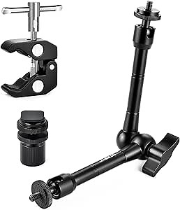 UTEBIT 11" Magic Arm Clamp with Super Clamp, Adjustable Articulating Friction Camera Boom ARRI 1/4" & 3/8" Thread, 360° Ball Heads Arm with Clamp Mount for Monitor, LED Light, Webcam, Action Camera
