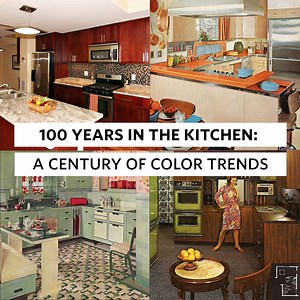 Looking through the kitchen color trends of the last century tells us a lot more than just the most popular hues of the moment. Read more: https://trib.al/yEl7qpI | The Kitchn