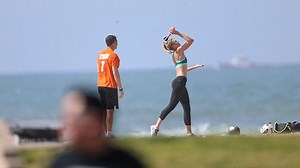 Maria Sharapova trains hard on the beach in Los Angeles