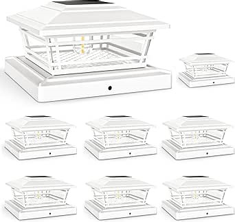 APONUO 5x5 Solar Post Cap Lights White, 8 Pack Solar Fence Post Lights - Adjustable Brightness Warm White, IP64 Waterproof, Vintage Edison Bulb - Fits 4x4 5x5 6x6 Wood Vinyl Fence & Deck Posts