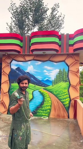 Vibrant Mural Painting Process in Outdoor Setting