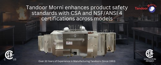 Tandoor Morni enhances product safety standards with CSA and NSF/ANSI 4 certifications across models
