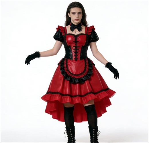 Gothic Red Black Maid Dress Halloween Cosplay Leather Prom Dress Long Sleeve Short Evening Dress Party Customized - Etsy