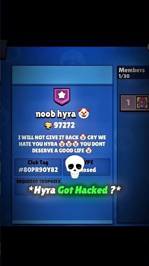 Hyra Got Hacked⁉️⁉️. #brawlstars #trending #shorts