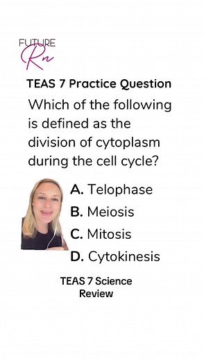 TEAS 7 - mitosis and meiosis are division of the nuclei. At the end of both processes, the cytoplasm also divides. This process is called cytokinesis! #atiteas #teas7 #teas7exam #futurern #futurenursesoftiktok #teastest #teasexam #prenursing #prenursingstudent #atiteas7 TEAS 7 science study guide