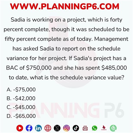 Schedule Variance Questions | Earned Value Management (EVM) Questions in Project Management
