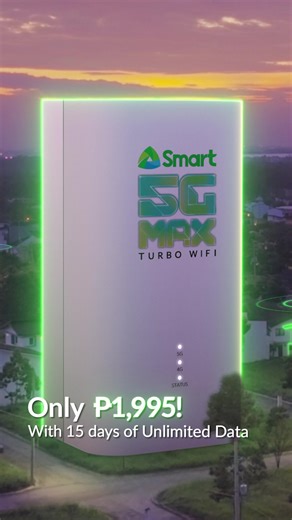 Experience the power of 5G internet at home. For only ₱1,995, get effortless plug-and-play WiFi with FREE 15 days of Unli Data. Get yours today at Smart Stores nationwide or via the Smart Online Store: https://smrt.ph/wifiolsfb | Smart Communications, Inc.