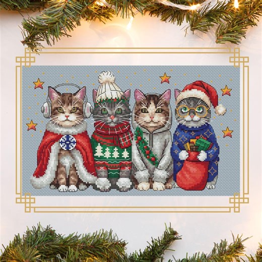 Christmas Cats Cross Stitch Pattern, Xmas Animals X-stitch - Etsy