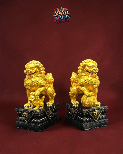 Hand Painted Chinese Guardian Lion Statues, Foo Dog Feng Shui Decor, Wealth Protection Sculpture - Etsy