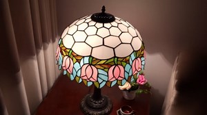 Tiffany Table Lamp 16 inch Pink Tulip Tiffany Style Stained Glass Lamp for Living Room Dining Room Antique Bedside Light Decor for Home Office