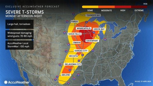 Severe storms with monster hail, high winds and tornadoes to rock central US into early May