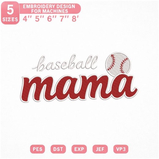 Baseball Mama Embroidery Design, Sports Mom Machine Embroidery File 4-8 Inch - Etsy