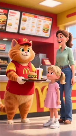 A cute anthropomorphic cat working at McDonald's #wildlife #animals #foryou