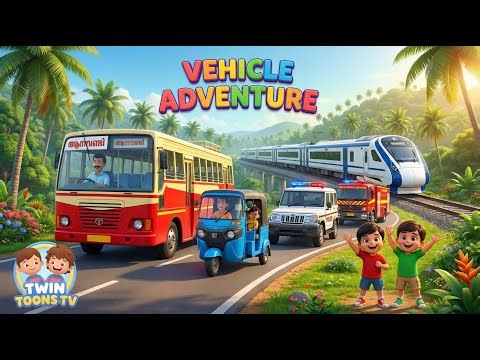Malayalam Vehicle Songs for Kids 🚌 | ആനവണ്ടി & ഓട്ടോ പാട്ട് | 15 Mins Non-Stop | Twin Toons TV