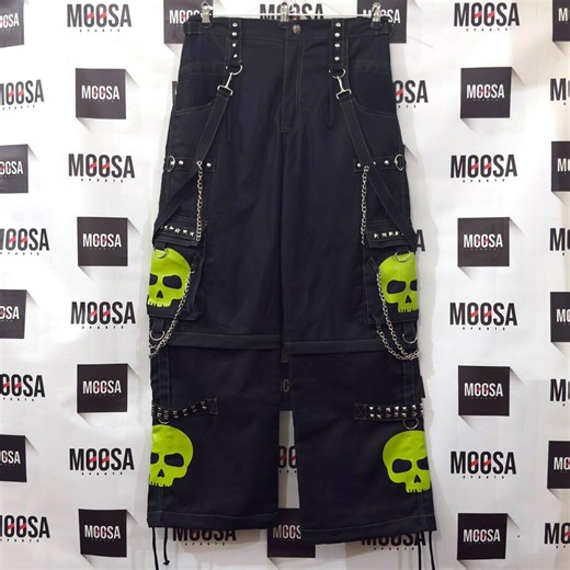 MEESA Neon Skull Cyberpunk Pant Gothic Tech Wear Cargo Pant With Chains Straps - Etsy