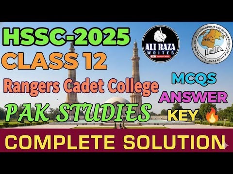 Pak Studies Class 12 Mcqs Solution | Rangers Cadet College First Term Send Up Exams 2025 | Mcqs Key