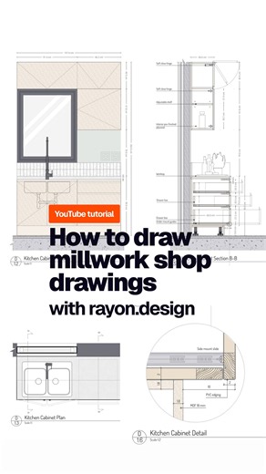 Rayon.design on Instagram: "Learn how to draw millwork details and get architecture tips in our YouTube tutorial: How to Draw Millwork Shop Drawings #archistudent #interiordesignsoftware #architecturestudent #designsoftware #archisoftware #architips #architecturetutorial #architecturestudentlife #millworkdesign"