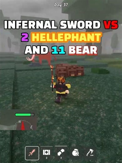 Infernal sword vs 2 Hellephant and 11 Bear #roblox #99nightintheforest #challenge