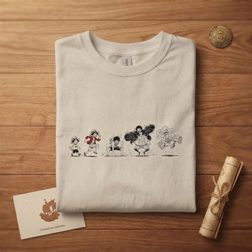 One Piece T-shirt - Luffy Evolution Timeline: From Childhood to Gear 5 Nika - Unisex Anime Merch, Gildan 5000 Heavy Cotton - Etsy