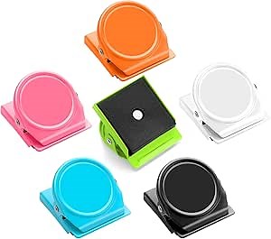 Grtard 6 Pack Magnetic Clip 1.8Inch, Colorful Refrigerator Clip Magnets, Clip with Magnet, Heavy Duty Refrigerator Magnets, Magnet Clips for Whiteboard, Fridge, Note List, Photo Displays, Locker