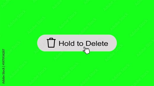 delete animation, trash icon, hold to delete, loading delete on green screen, 4k video