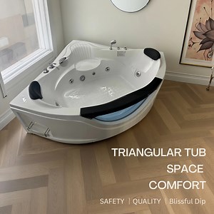 59" Corner Whirlpool Bathtub for 2-Person, Luxury Jetted Spa Tub with 6 Hydro Massage Jets, Chromatherapy LED Lights, 1.0HP Pump, UPC & UL Certified, Includes Faucet and Drain, White/Fiberglass