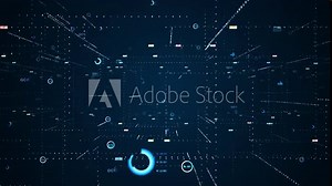 Abstract technology big data background concept. Motion of digital data flow. Transferring of big data. Transfer and storage of data sets, blockchain, server, hi-speed internet.