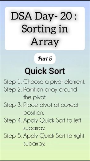 Day 20 of DSA | Quick Sort Algorithm in C | DSA for Beginners #shorts #shortvideo #dsa#cprogramming