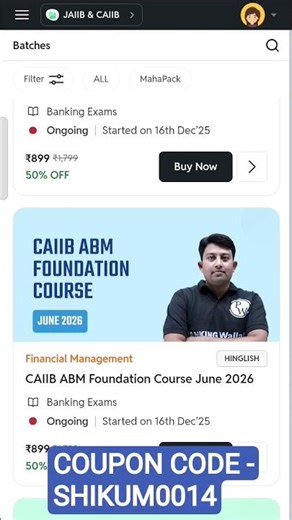 CAIIB ABM FOUNDATION COURSE JUNE 2026 FINANCIAL MANAGEMENT COUPON CODE-SHIKUM0014