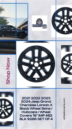 2021 2022 2023 2024 Jeep Grand Cherokee Laredo X Black Wheel Skins / Hubcaps / Wheel Covers 18" I...