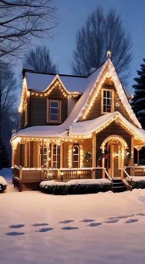 A Dreamy Snow Covered House with Holiday Lights #ChristmasVibes