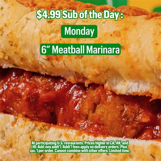 Spoiler alert: Sub of the Day is here and it’s always $4.99 every day of the week. | Subway