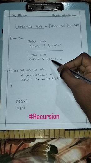 Sathwik bhat | 🎯 Day 17/100 – LeetCode 509 (Fibonacci) Looks simple: F(n) = F(n-1) + F(n-2) But this recursion explodes fast ⚠️ Same subproblems.... | Instagram