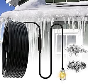 TDRD 120 feet Roof & Gutter Snow De-Icing Kit, 5W/ft Heat Tape for Roof and Gutters Ice Dam Prevention with 6 ft Power Cold