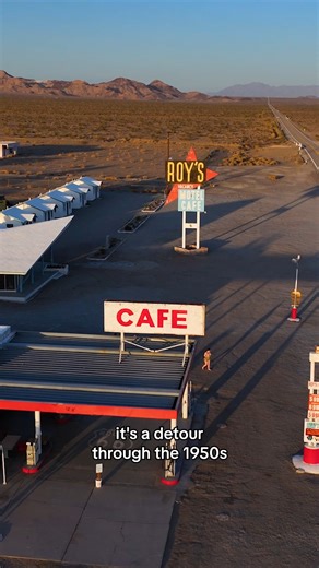 84K views · 1.1K reactions | This stretch of Route 66 feels like driving through an Americana postcard. ️ An empty motel still lit up in neon, a diner straight out of the 50s, and a bottle-covered forest that feels like another planet.  Stop 1: Roy's Motel & Cafe 磻 Stop 2: Peggy Sues 50's Diner  Stop 2: Elmer’s Bottle Tree Ranch Discover Inland Empire | Visit California | Facebook