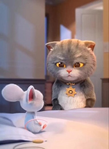 Cat in Police Uniform Talks to Surprised Mouse