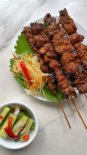 Pete on Instagram: "Summer BBQ Skewers 🔥🍢 Here are 3 of my favorite grilled skewer recipes juicy, bold, and packed with flavor. Save this for your next cookout 👇 🥩 Lemongrass BBQ Beef 3lbs chuck beef (fatty cut) Marinated in: • 4 tbsp kreung paste • 2 tbsp honey • 1 tbsp chicken bouillon • 1 tbsp soy sauce • 1 tbsp oyster sauce • 1 tsp sesame oil • 3 tbsp char siu seasoning • 1 tbsp sesame seeds • 2 tbsp veg oil → Grill to smoky, savory perfection. 🍗 Satay