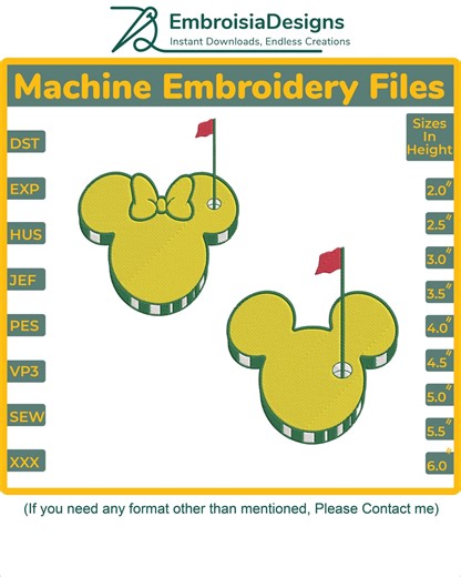 Character Inspired Master Mouse Golf Embroidery Design, Mickey Minnie Head Files, (9 Sizes, Digital Download) - Etsy