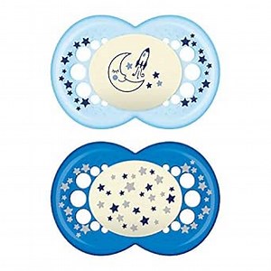 MAM Original Night Baby Pacifier, Glows in The Dark, Sterilizer Case, 2 Pack, 6-16 Months, Boy