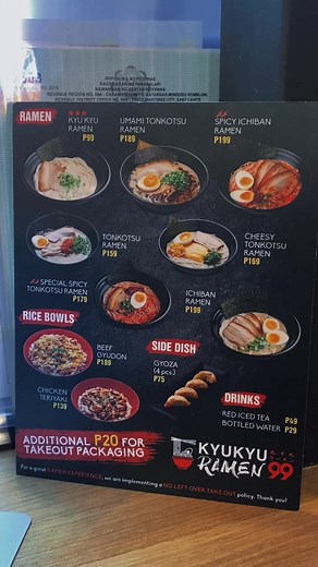 Kyukyu Ramen 99 Menu and Calories | Japanese Food at The District Mall