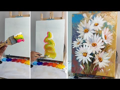 Palette Knife Daisy Painting | Bold & Textured Acrylic Flowers Tutorial #039