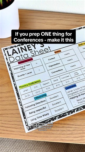 My parent teacher conference must-have as a 2nd grade teacher? This data sheet is the perfect addition to student portfolios and keeps everything organized. #elementaryteacher #2ndgradeteachers #secondgradeteacher #firstgradeteacher #teachingtips
