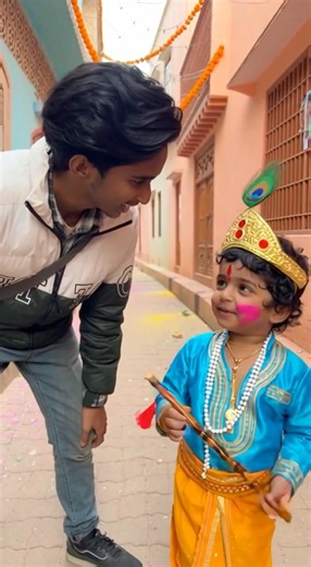 Main Aur Cute Little Shri Krishna | Barsana Ki Galiyon Mein Masti 💙 | 4K Cinematic AI Video #shorts