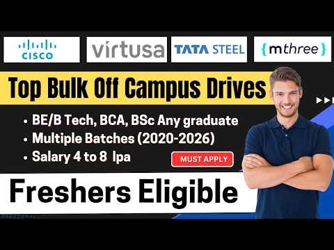 🔥Urgent Hirings | Cisco, Tata steel, Virtusa, mthree Hiring | 8 LPA | Any graduate | 2026–2021 Batch