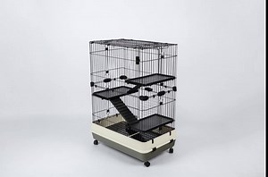 4-Tier 32" Small Animal Cage Metal,Chinchilla Cage Large,Hamster Cage Large,Squirrel Cage,Ferret Cage,Pet Rat Cage,Large Rat Cage,Height Adjustable with Lockable Casters Grilles Pull-Out Tray(Black)
